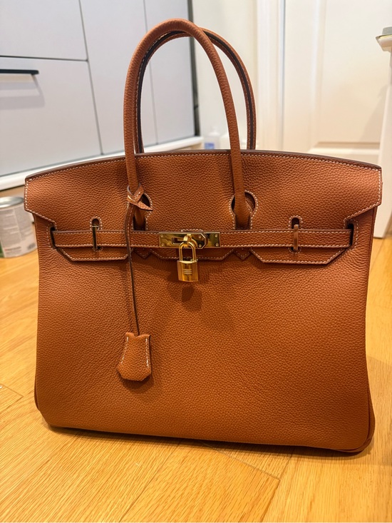 Source Unknown Handbags - Cognac Brown Genuine Leather Structured Top Handle Tote Bag